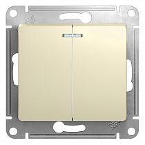 Glossa Бежевый Выключатель 2 клавишный  с подсветкой  сх.5а, 10АХ Systeme Electric (Schneider Electric)