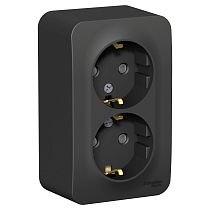 Blanca открытая установка с изолированной пластиной Антрацит Розетка двойная с заземлением со шторками 16А,250В Systeme Electric (Schneider Electric)