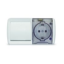 "Клио" Блок горизонт. Выкл. 1 кл. + Роз. с/з IP54. с прозрачной крышкой бел.