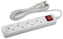 Удлинитель электрический ЭРА без заземления с выключателем 4 розетки 1,5м ПВС 2x1 10А, Белый, U-4s-1