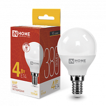 Лампа светодиодная LED-ШАР-VC 4Вт 230В Е14 3000К 380Лм IN HOME Лампа светодиодная LED-ШАР-VC 4Вт 230В Е14 3000К 380Лм IN HOME