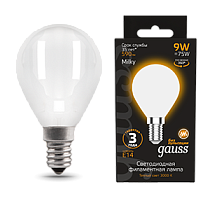 Лампа светодиодная Gauss Filament Шар 9Вт 590lm 3000К Е14 milky