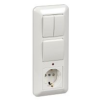 Blanca скрытая установка Белый Блок: Розетка с заземлением со шторками +Выключатель 1 клавишный +Выключатель 2клавишный  (в сборе с рамкой) (оптовая упаковка) Systeme Electric (Schneider Electric)