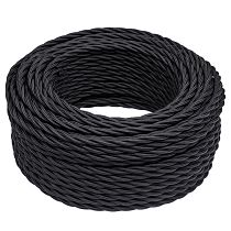 Провод витой ретро, силовой, 2х2.5 - 50м, текстиль, матовый, черный JANTERA