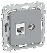 FLITE Розетка 2-местная RJ45/TV категория 5Е UTP РКТВ5е-2-0-ФлС серый IEK