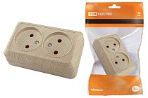 Розетка двойная 2П открытой установки с з/ш IP20 10А, сосна "Ладога"  TDM