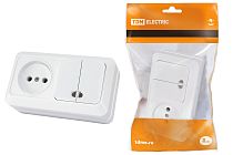 Блок комбинированный выкл. 2-кл. с/п 10А + розетка 2П 10А 250В БКВР IP20 белый "Ладога"  TDM