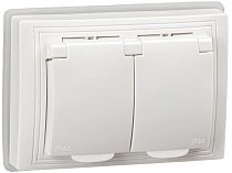 KVARTA Розетка двойная с заземляющим контактом с защитными шторками и крышкой РСбш12-3-КБ-44 16А IP44 белая  IEK
