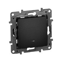 ETIKA Выключатель 1-клавишный с подсветкой/индикацией 10А безвинтовое крепление антрацит