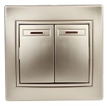 Выключатель ЭРА Intro Plano 1-105-04 10А 250В шампань двухклавишный с подсветкой