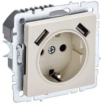 Розетка BRITE одноместная с заземлением с защитными шторками 16А с USB A+A 5В 2,1А РЮш10-1-БрКр бежевый  IEK