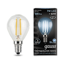 Лампа светодиодная Gauss Filament Шар E14 7Вт 580lm 4100K