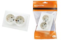 Розетка двойная 2П+З с защ. шт. 16А 250В белая "Таймыр"  TDM