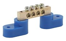 Шина N "ноль" ЭРА NO-222-65 на двух угловых изоляторах ШНИ-8х12-4-У2-Синий