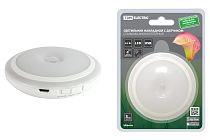 Светильник накладной светодиодный 80х80, 0,5 Вт, Li-Pol 3,7 В 0,6 А*ч, дат. движ. и освещ., USB,  TDM