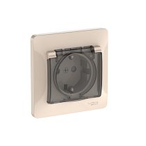Glossa Бежевый Розетка с зазем. со шторк. с крышк., 16А, IP44, в сборе, быстрозажим. клемм