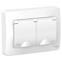 Blanca скрытая установка Белый Розетка двойная с заземлением со шторками IP44, 16А Systeme Electric (Schneider Electric)