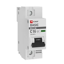 Автоматический выключатель 1P  16А (C) 10kA ВА 47-100 EKF Basic