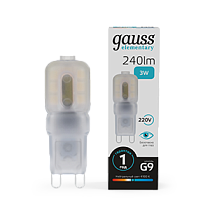 Лампа светодиодная Gauss Elementary G9 AC220-240V 3Вт 240lm 4100K пластик Лампа светодиодная Gauss Elementary G9 AC220-240V 3Вт 240lm 4100K пластик