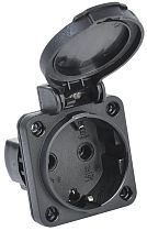 Розетка панельная MAGNUM 2P+PE 16А IP54 РП14-3 с защитной крышкой с заземлением черный  IEK