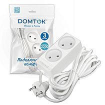 Удлинитель быт. "DOMTOK" 2гн., ПВС 2*1, 2,2кВт, б/з 3м