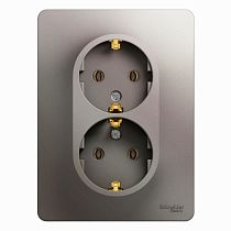 Glossa Платина Розетка двойная с заземлением (в сборе с рамкой) Systeme Electric (Schneider Electric)