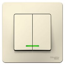 Blanca скрытая установка Молочный Выключатель 2 клавишный  с подсветкой  6А Systeme Electric (Schneider Electric)