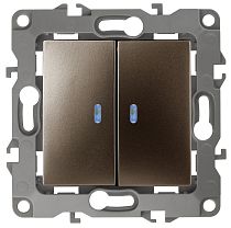 Выключатель ЭРА 12 12-1105-13 10А 250В бронза двухклавишный с подсветкой