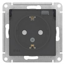 AtlasDesign Aqua Карбон Розетка с заземлением со шторками с прозрачной крышкой 16А,IP44 Systeme Electric (Schneider Electric)