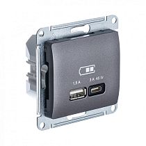 Glossa Графит Розетка USB A + тип-C 45W высокоскор.заряд. QC, PD, механизм Systeme Electric (Schneider Electric)
