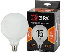 Лампа светодиодная ЭРА F-LED G125-15w-827-E27 OPAL филамент шар матовый теплый белый свет Лампа светодиодная ЭРА F-LED G125-15w-827-E27 OPAL филамент шар матовый теплый белый свет