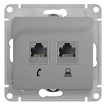 Glossa Алюминий Розетка двойная, RJ11+RJ45, категория 5E Systeme Electric (Schneider Electric)