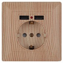 Розетка ЭРА Intro Solo 4-410-11 с заземлением P+E Schuko со шторками, 16А-250В + 2хUSB, IP20, скрытой установки, сосна