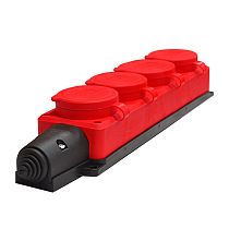 Колодка UNIVERSAL 4-х местная однофазная с заглушками "КОМПАКТ" с/з каучук 16А 250В IP44 красный (еврослот)