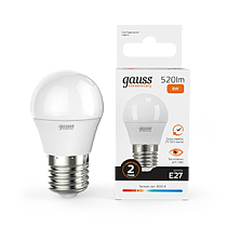 Лампа светодиодная Gauss Elementary Шар 8Вт E27 520lm 3000K