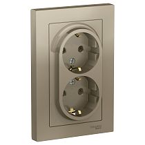 AtlasDesign Шампань Розетка с заземлением 2 постовая, 16А, (в сборе с рамкой) Systeme Electric (Schneider Electric)