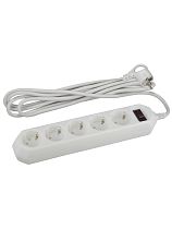 Сетевой фильтр ЭРА с базовой защитой, заземлением и выключателем 5 розеток 5м 10А, Белый, USF-5es-5m