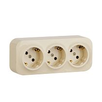 QUTEO Розетка 3-местная для открытой установки с заземлением с защитными шторками с предварительным подключением 16А слоновая кость