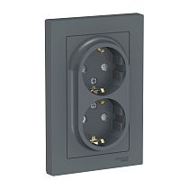 AtlasDesign Грифель Розетка с заземлением 2 постовая ,со шторками 16А, (в сборе с рамкой) Systeme Electric (Schneider Electric)