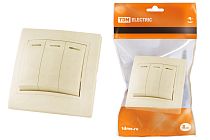 Выключатель 3 кл. с подсветкой 10А сл. кость "Таймыр"  TDM