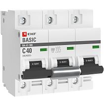 Автоматический выключатель 3P  40А (C) 10kA ВА 47-100 EKF Basic