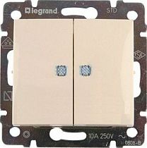 VALENA DIY Выключатель 2-клавишный с индикацией 10А безвинтовое крепление слоновая кость