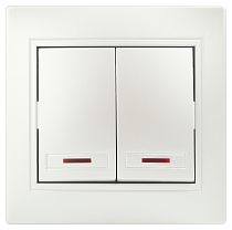 Выключатель ЭРА Intro Plano 1-105-06 10А 250В перламутр двухклавишный с подсветкой