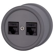 Розетка ЛИЗЕТТА RJ45 информационная двойная пластик цвет Титан Bironi