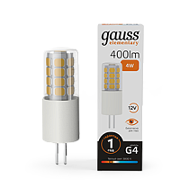 Лампа светодиодная Gauss Elementary G4 12V 4Вт 400lm 3000K керамика Лампа светодиодная Gauss Elementary G4 12V 4Вт 400lm 3000K керамика