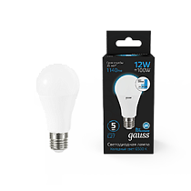 Лампа Gauss A60 12W 1200lm 6500K E27 LED 1/10/50
