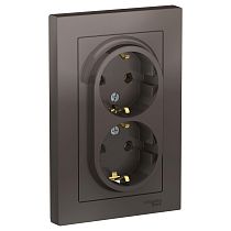 AtlasDesign Мокко Розетка с заземлением 2 постовая, 16А, (в сборе с рамкой) Systeme Electric (Schneider Electric)