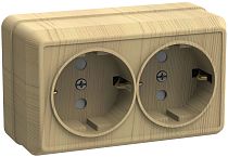РС22-3-ОС Розетка 2местная с заземлением 16А открытое устройство ОКТАВА (сосна) IEK