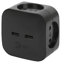 Разветвитель электрический ЭРА SP-4-USB-B на 4 розетки 220V + 2xUSB 2400mA без заземления 10А (черный)