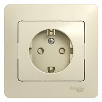 Glossa Бежевый Розетка с заземлением со шторками (в сборе с рамкой) Systeme Electric (Schneider Electric)